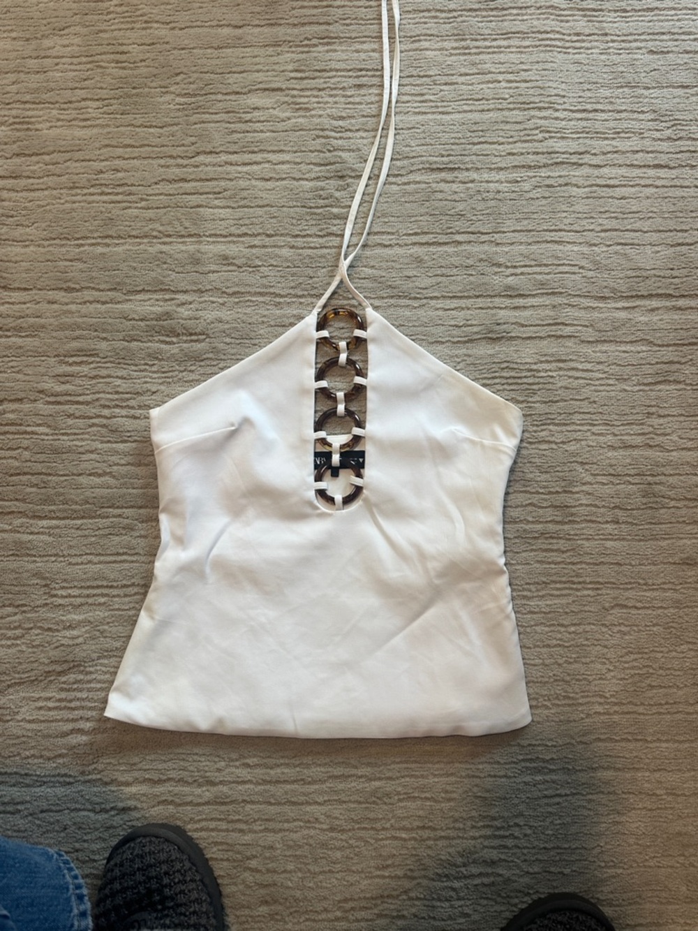 Zara White Halter Camisole with Ring Detail